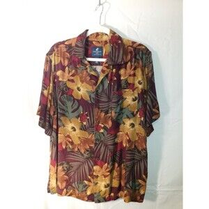CARIBBEAN JOES FLORAL HAWAIIAN BUTTON UP DRESS SHIRT SZ XL